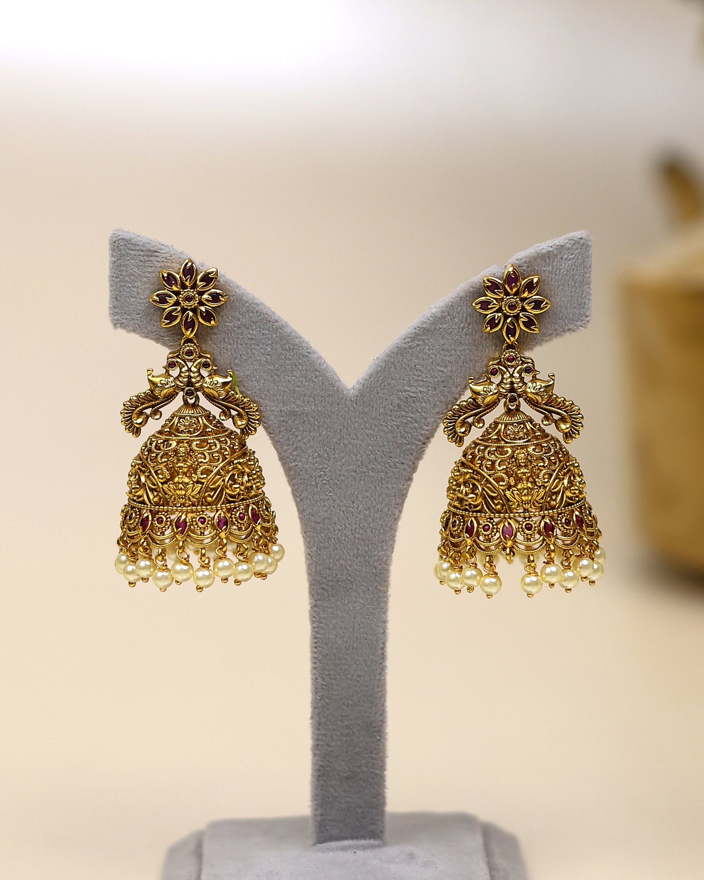 Zareen Antique Peacock Jhumka Earrings