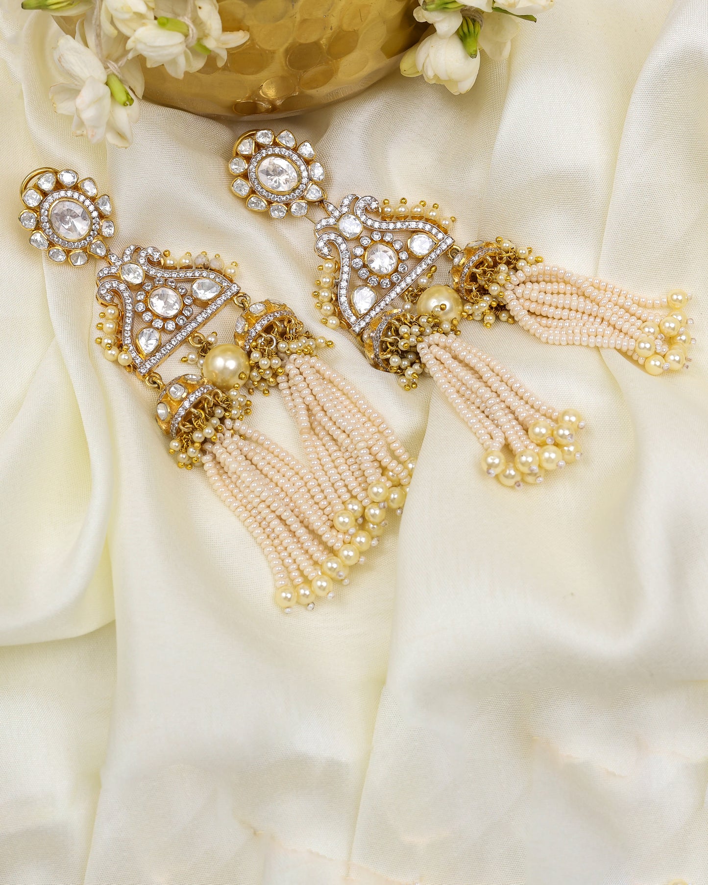 Ruhani Silver Pearl Tassel Earrings