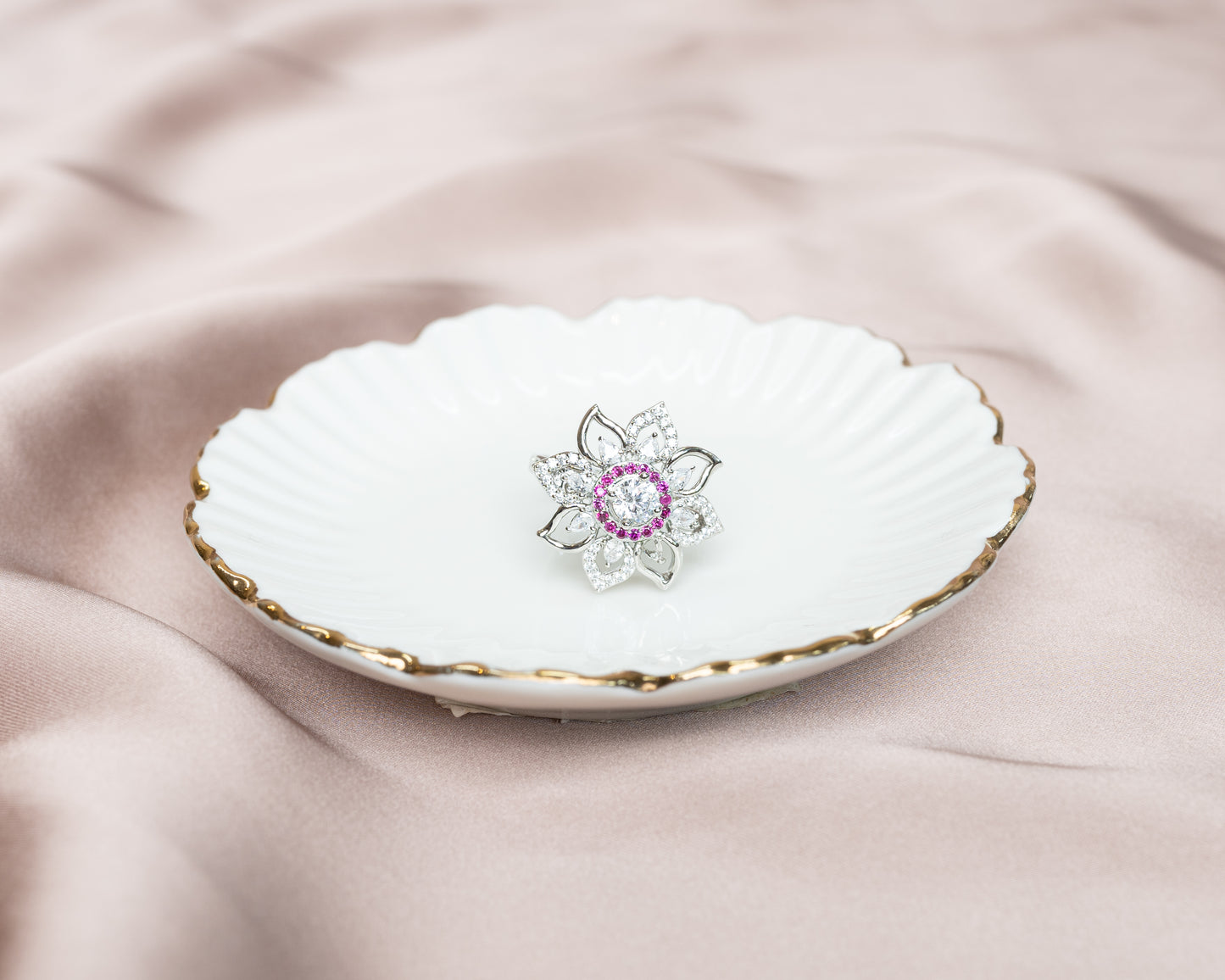 Pink Sunflower Silver Ring