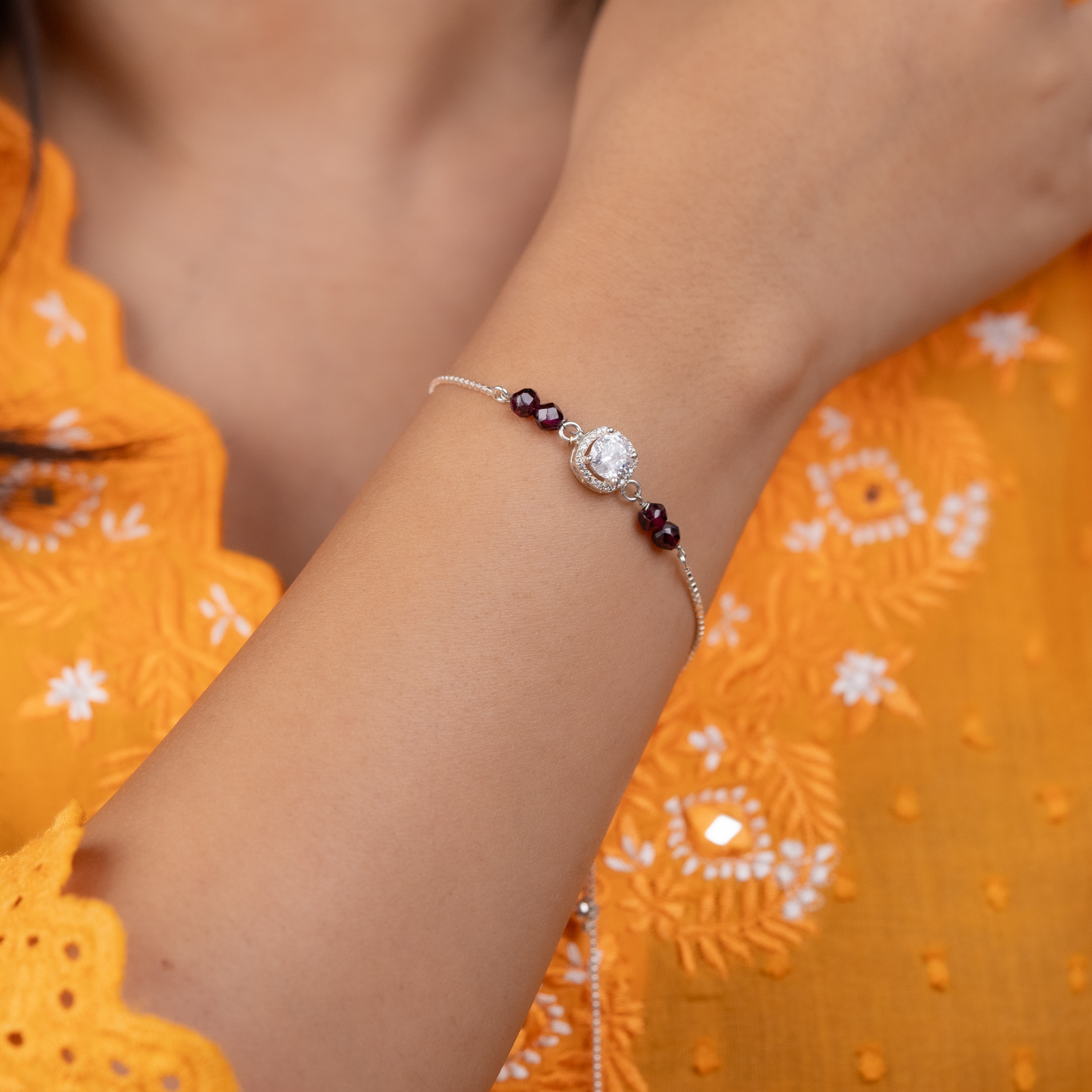 Garnet Silver Bracelet