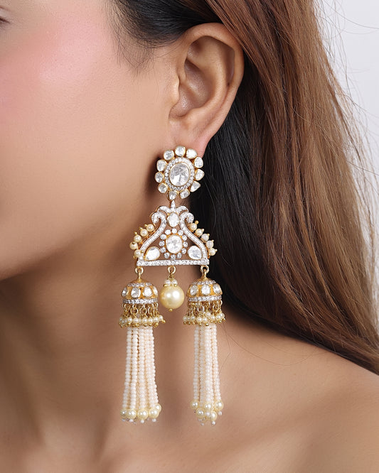 Ruhani Silver Pearl Tassel Earrings