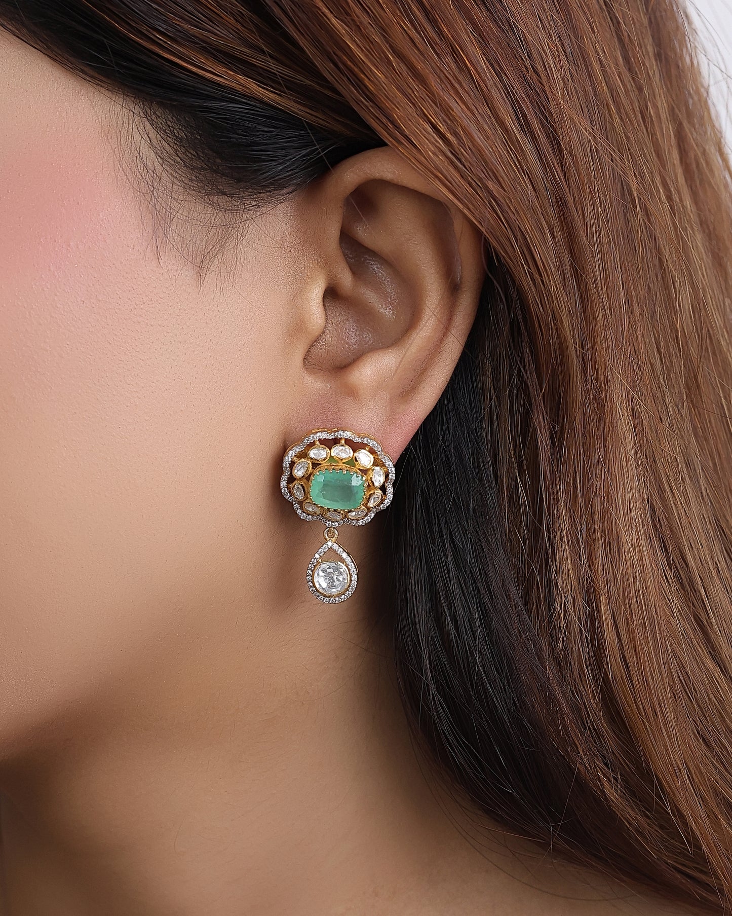 Aaira Silver Green Drop Earrings