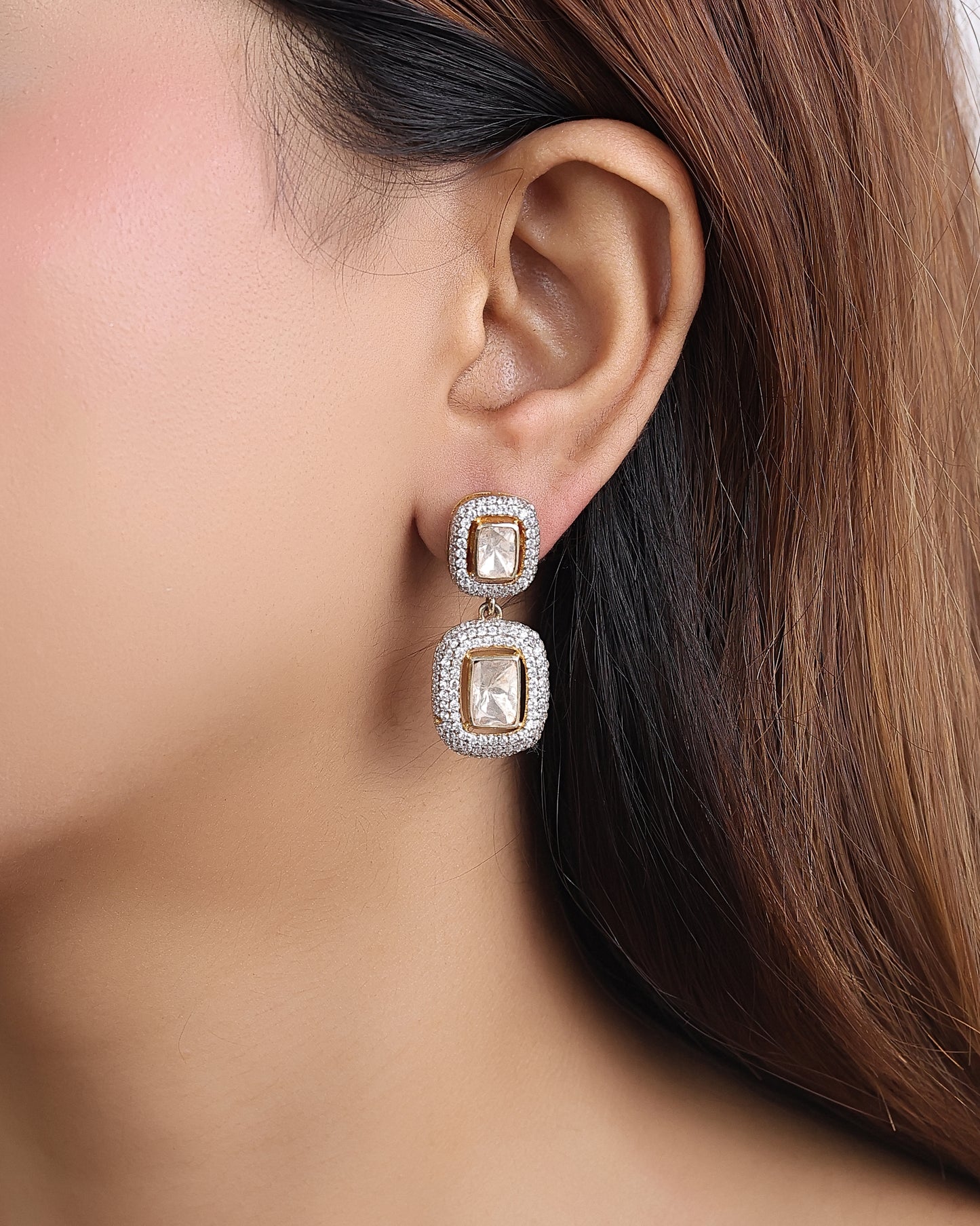 Amara Dual Square Moissanite Earrings