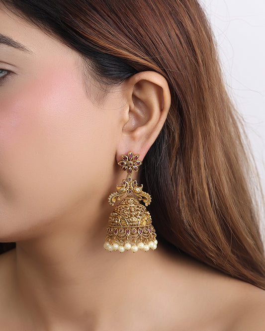 Zareen Antique Peacock Jhumka Earrings