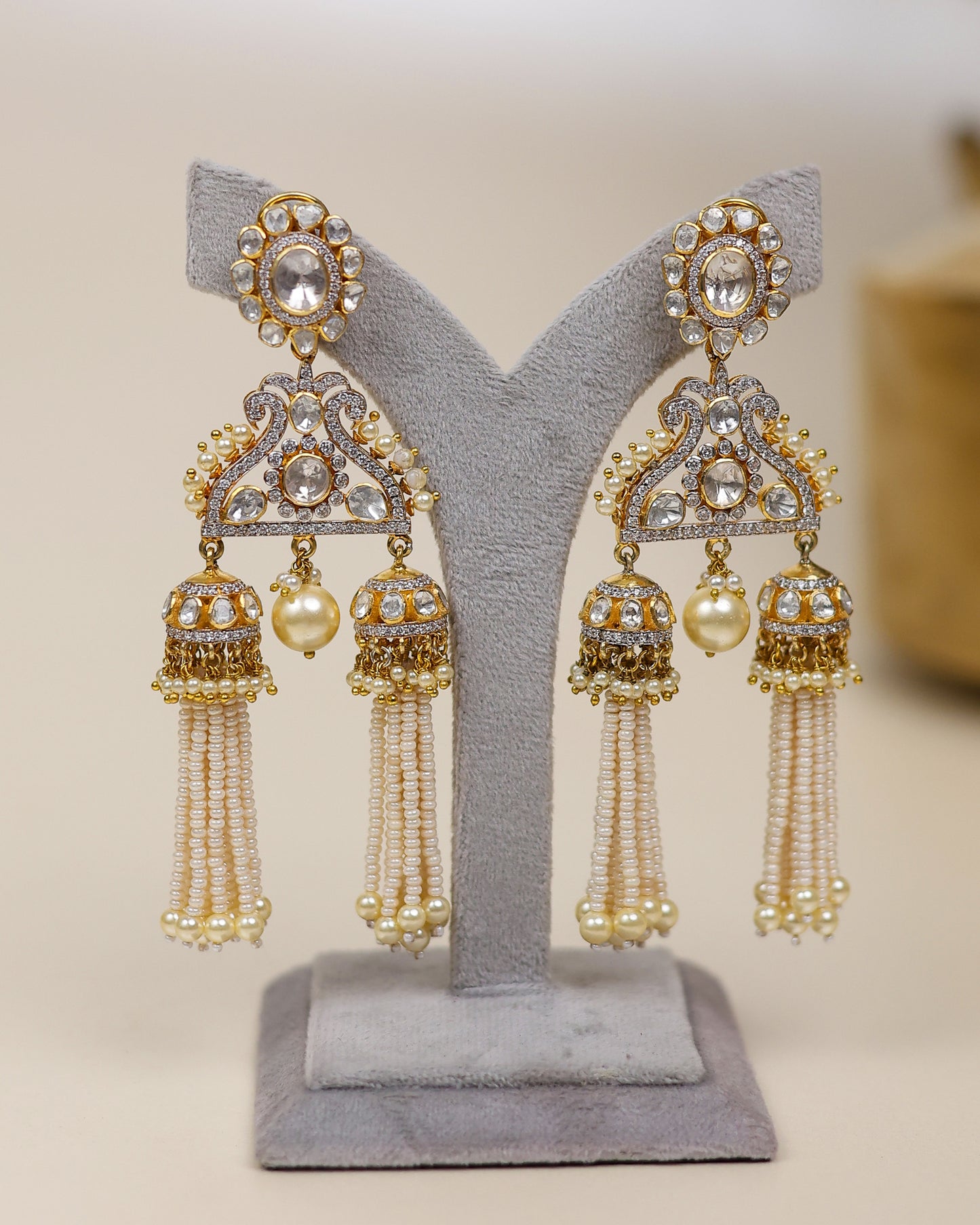 Ruhani Silver Pearl Tassel Earrings