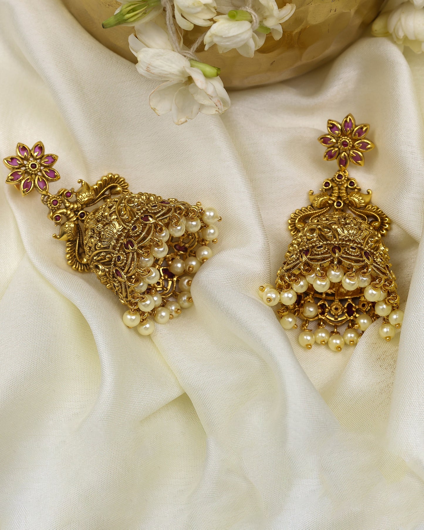 Zareen Antique Peacock Jhumka Earrings