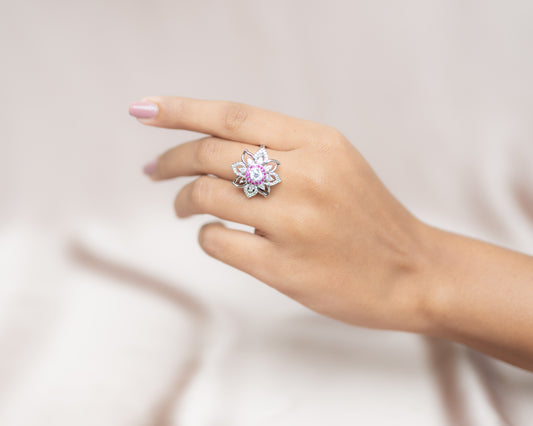 Pink Sunflower Silver Ring