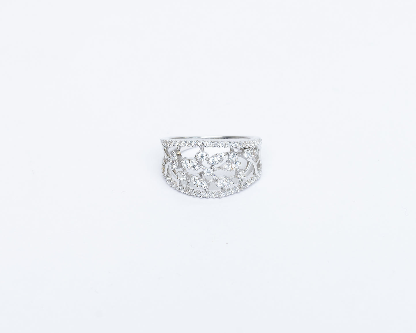 Sterling silver mesh artificial diamond ring