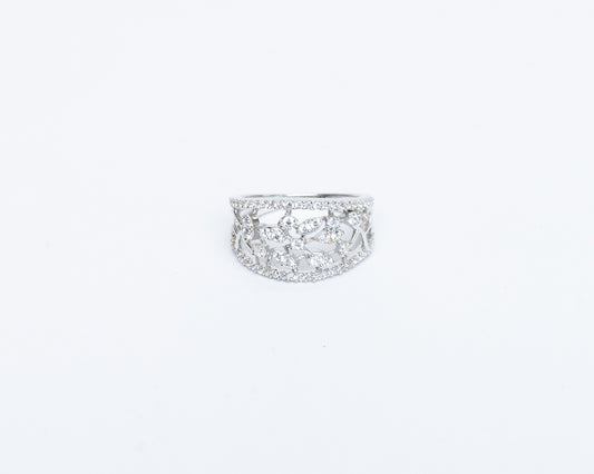 Sterling silver mesh artificial diamond ring