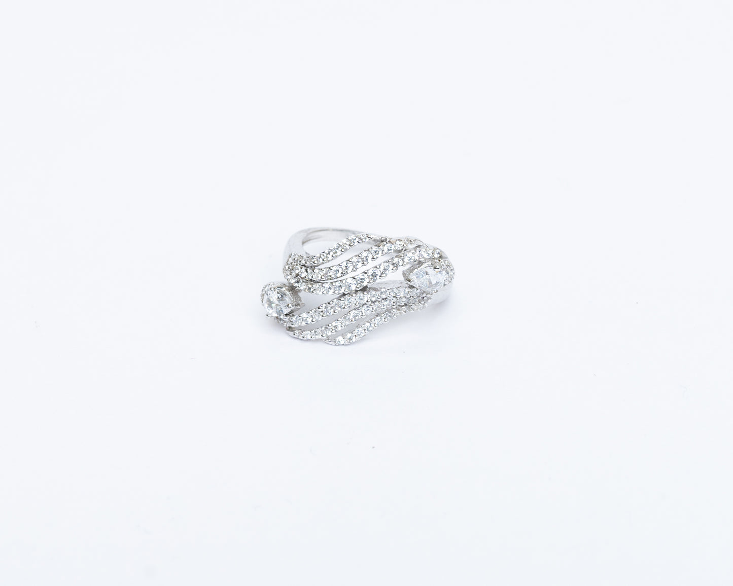 Swirling Artificial Diamond Silver Ring