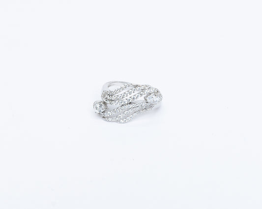 Swirling Artificial Diamond Silver Ring